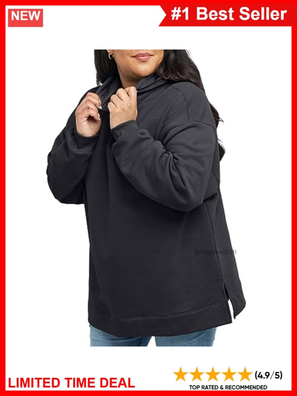 Midweight Fleece Hoodie Long Sleeve Pullover Sweatshirt Side Vents